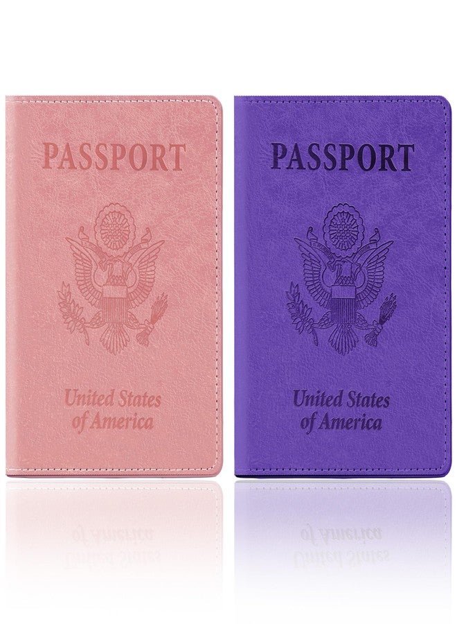 Linsuminn Passport Holder for Travel, 2 PCS Passport Holder, Travel Passport Holders Must Haves for Women Men, Pink and Purple Passport Cover Passport Wallet Case Holders for Travel Cruise Ship Essentials Gifts - Image 1